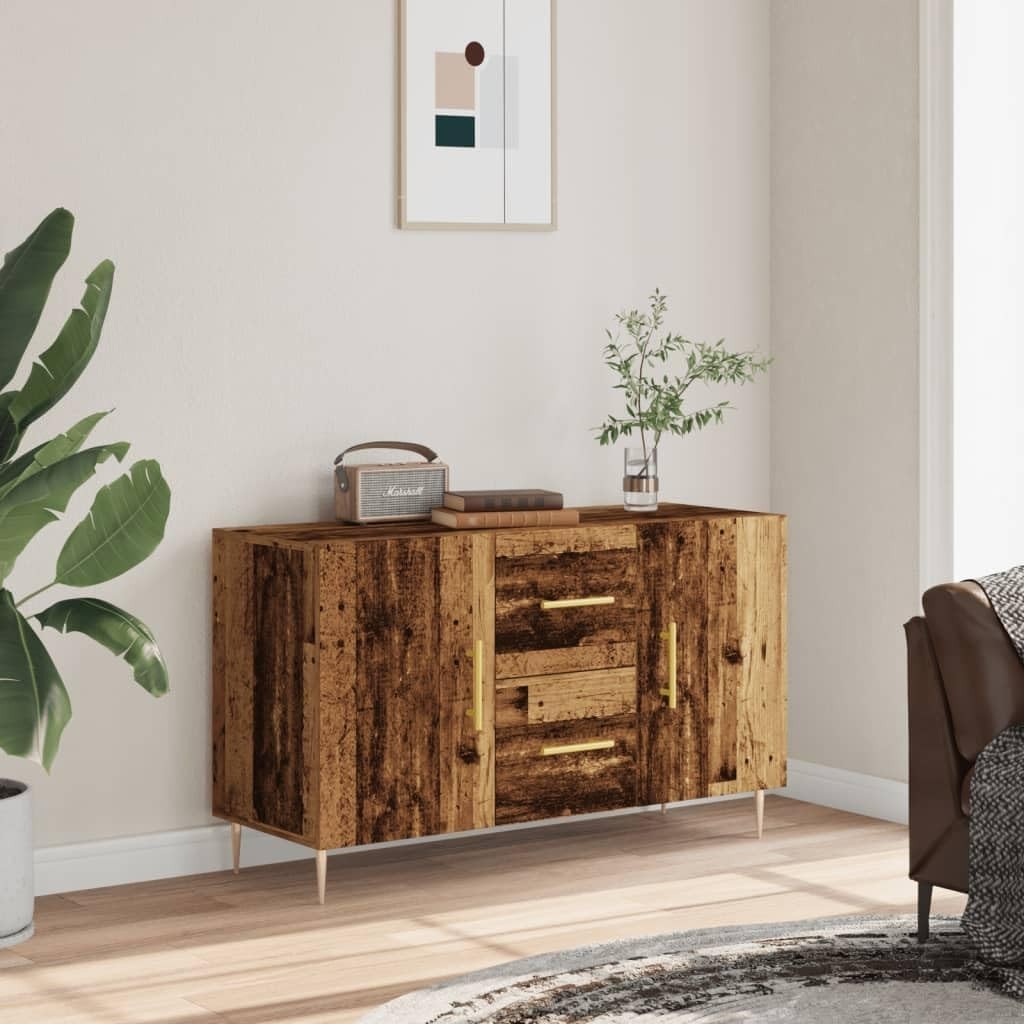 Old Wood Sideboard Cabinet Storage Drawers Modern Metal Legs 100cm Wide