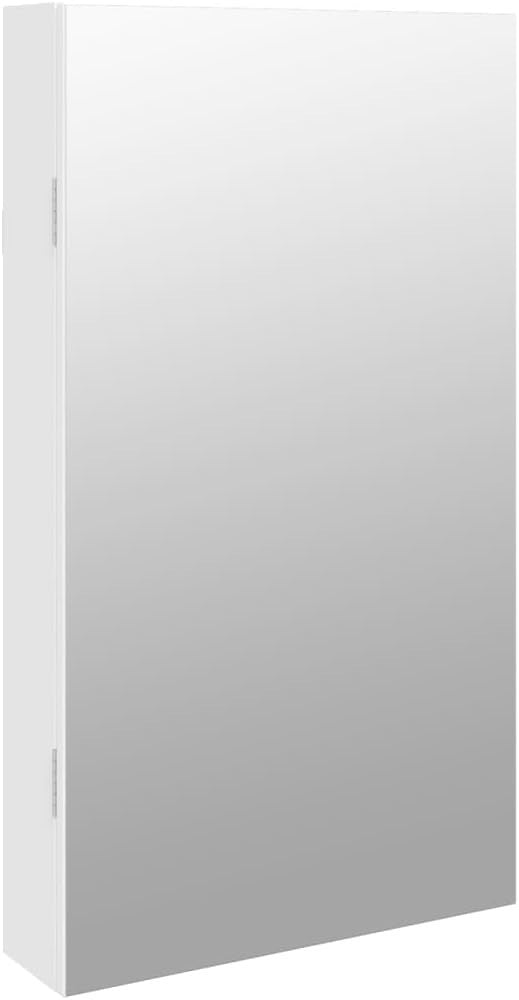 Wall Mounted LED Mirror Jewelry Cabinet Lockable Organizer Storage White
