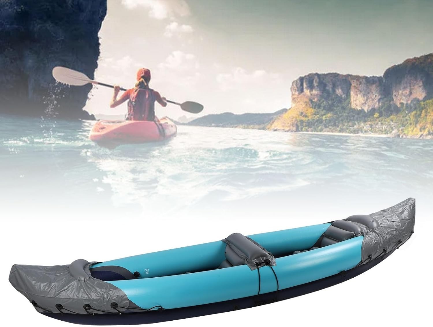 2 Person Inflatable Kayak Heavy Duty PVC Canoe w/ Pump Paddles