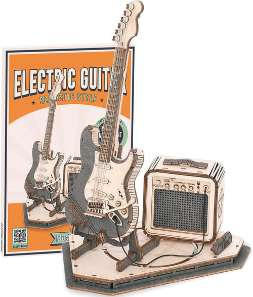 3D Wooden Electric Guitar Puzzle Kit DIY Model, Musical Gift for Adults