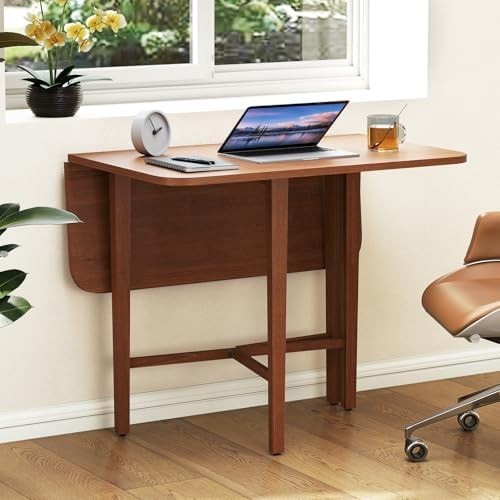 Folding Drop Leaf Dining Table for Small Spaces with Rubber Wood Legs
