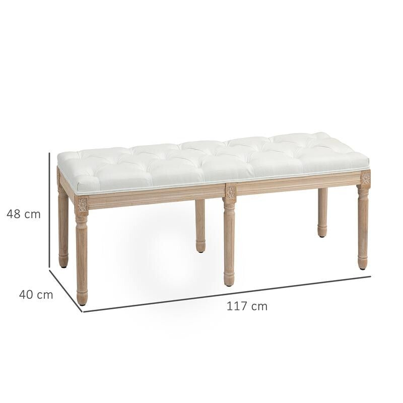 French Style End of Bed Bench Cream White Upholstered Tufted Seat 117cm