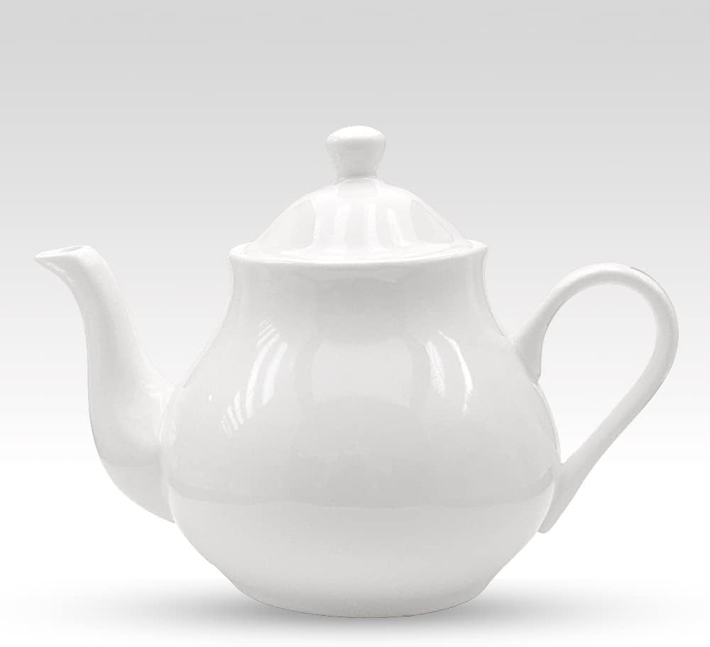 White Bone China Teapot 4 Cup Classic Tea Pot with Removable Lid