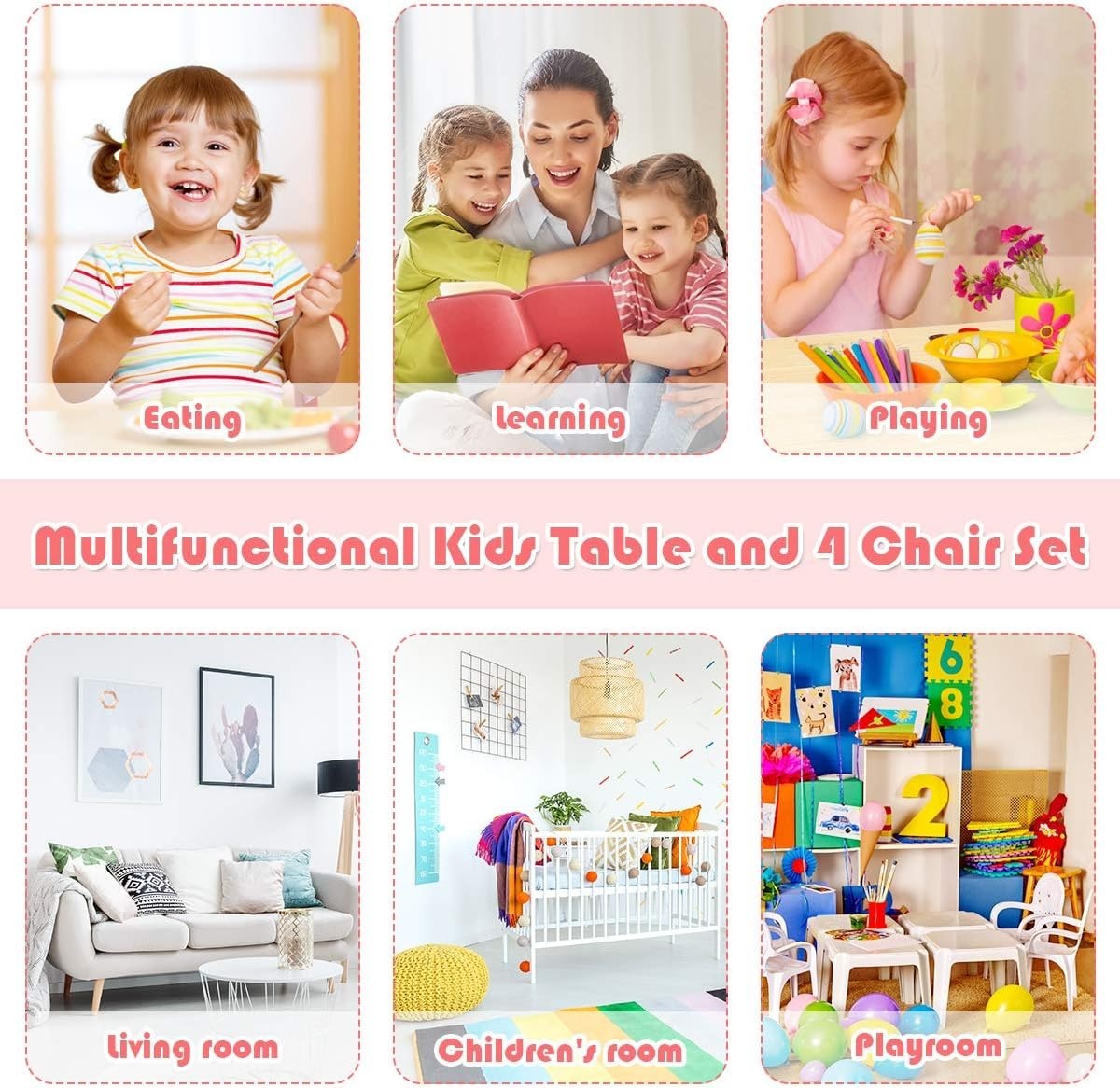 Kids Wooden Table & 4 Chairs Set Toddler Activity Desk for Play & Learning