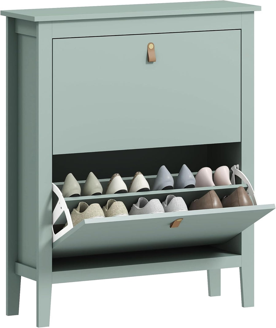 Narrow 2 Drawer Shoe Cabinet with Flip Doors & Adjustable Shelves 80x24x95cm