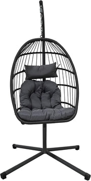Hanging Egg Chair with Stand – 350lbs Steel Frame, Cushions, Waterproof Cover