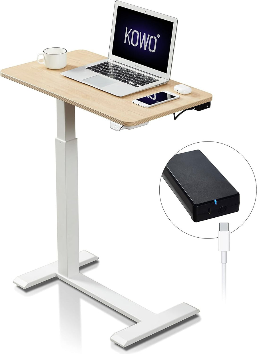 Electric Standing Desk on Wheels Height Adjustable Overbed Laptop Table Oak