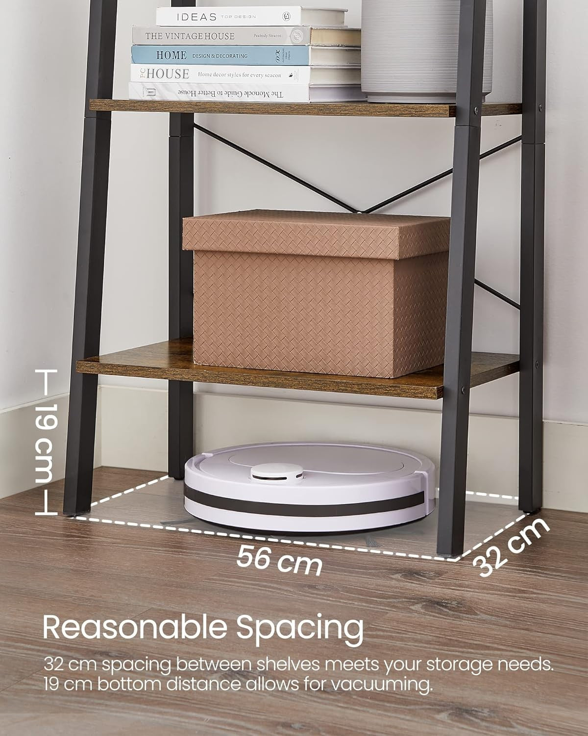 4-Tier Rustic Industrial Ladder Shelf – Brown Wood Display & Storage Unit