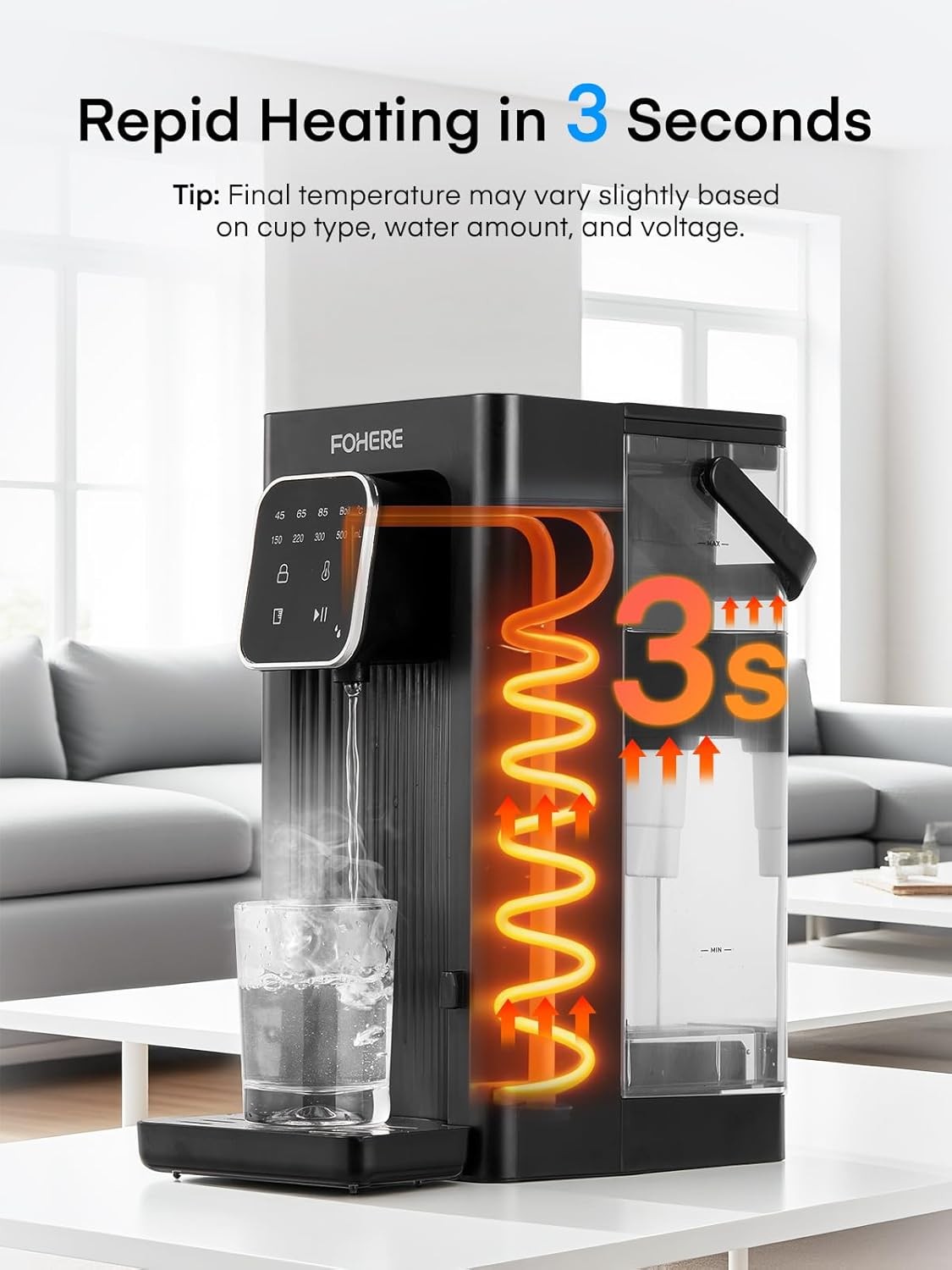 Instant Hot Water Dispenser Touch Screen 4 Temp 2.5L Safety Lock