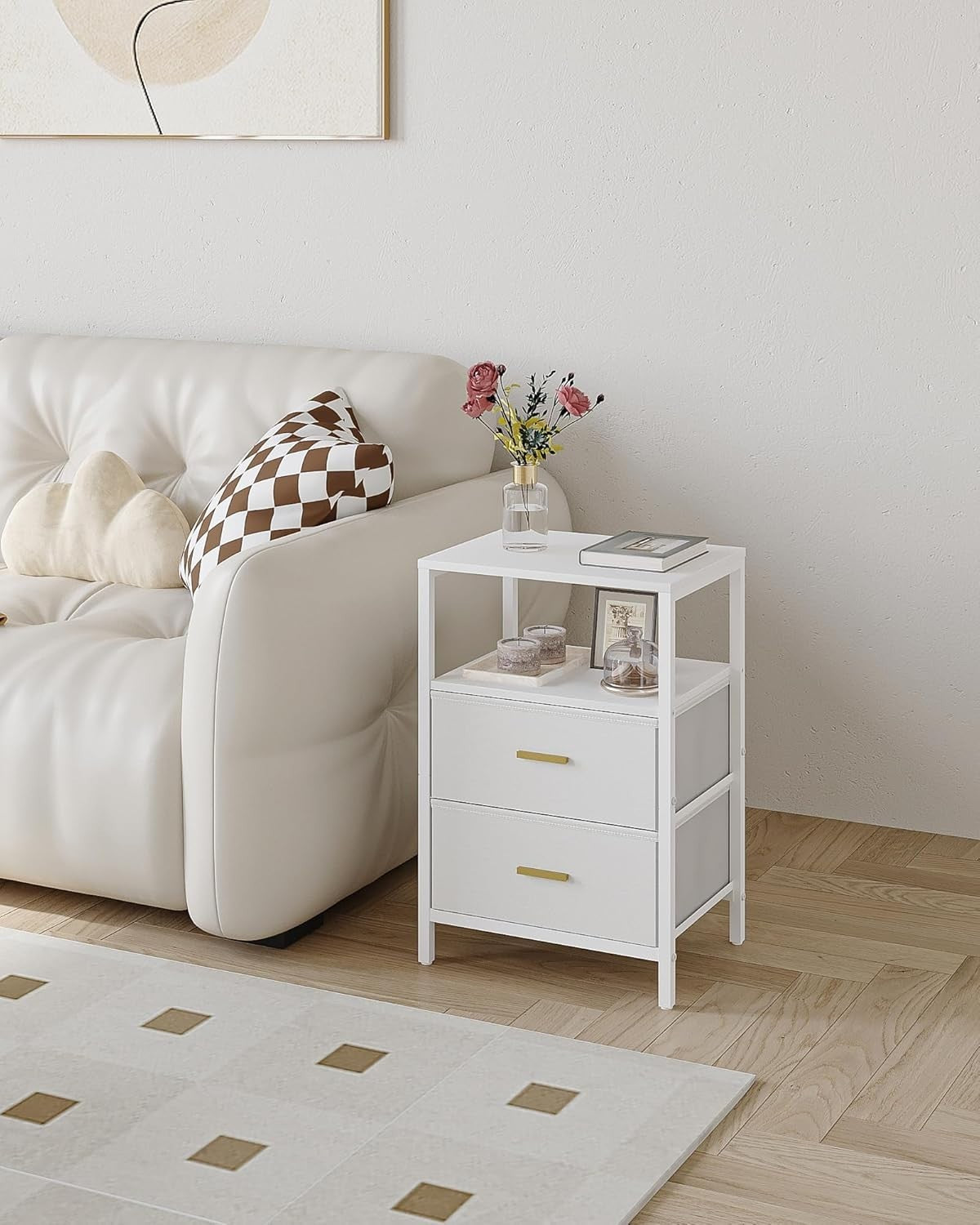 Set of 2 White Bedside Tables with Drawers & Shelf – Modern Storage Nightstands