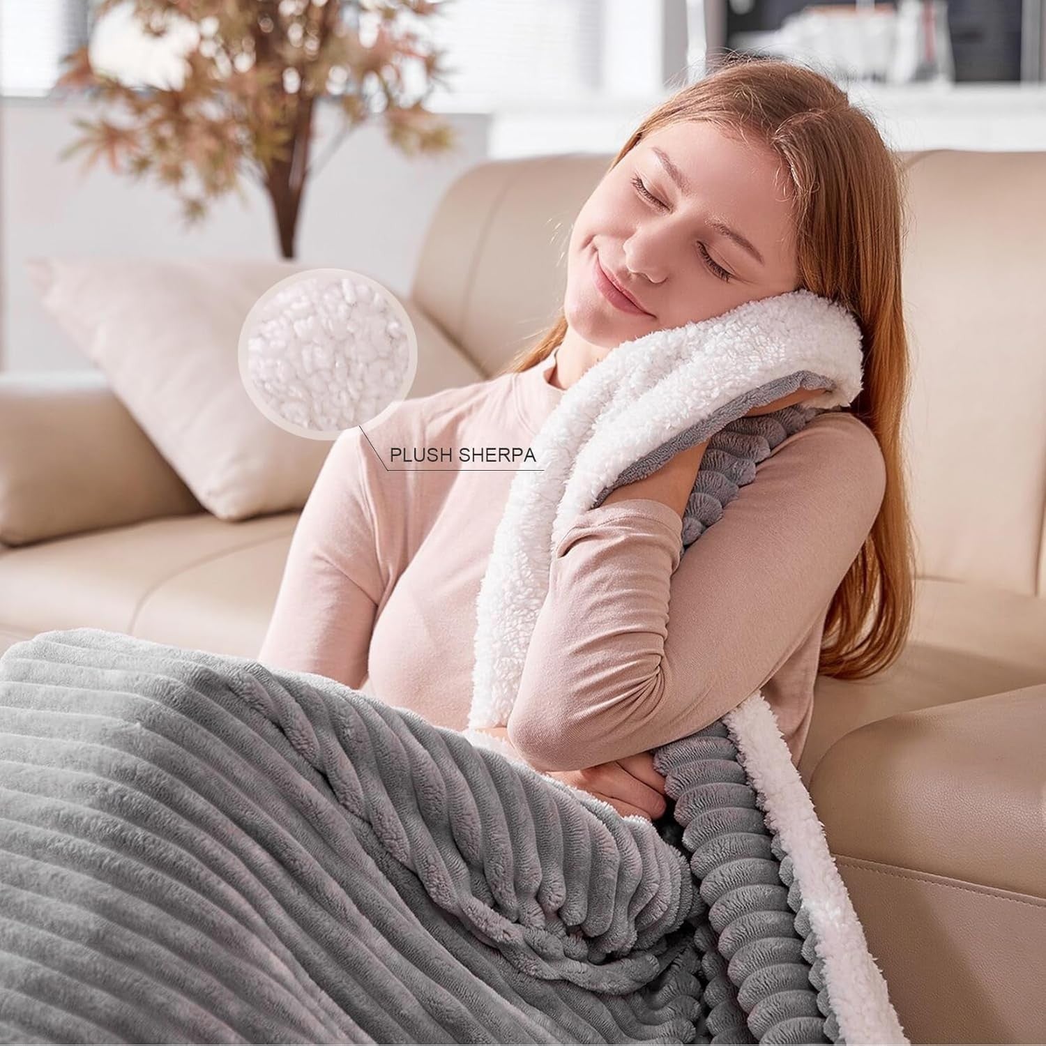 Dark Grey Electric Heated Throw Blanket Single Sherpa 6 Heat Auto Off