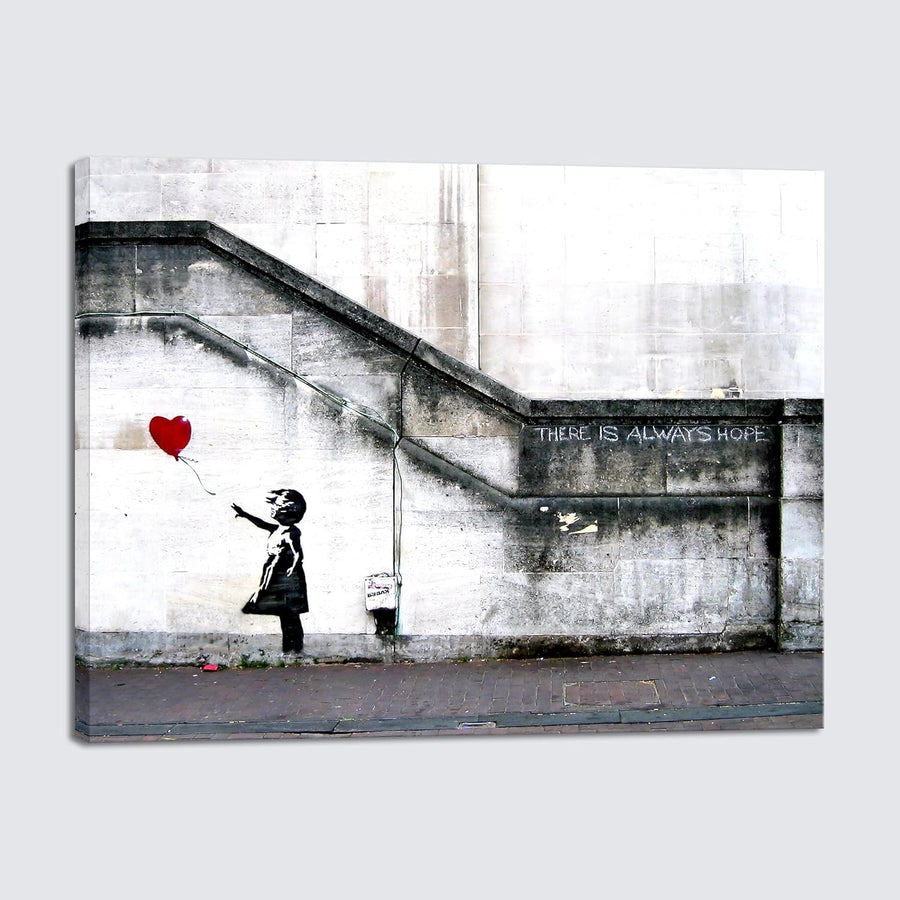 Banksy Girl with Red Balloon Canvas Wall Art Framed Modern Decor