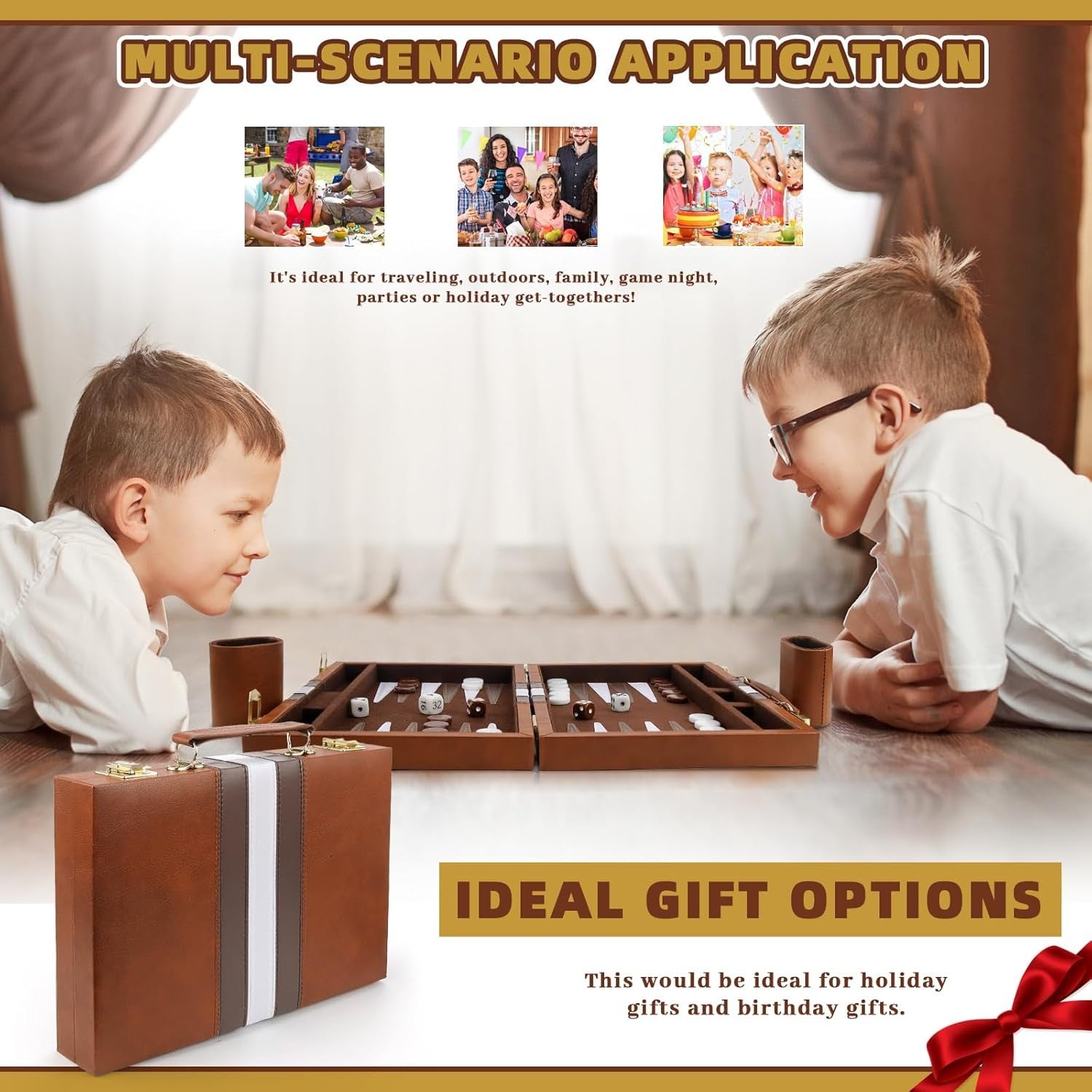 15” Travel Backgammon Set Leather Case Portable 2 Player Board Game