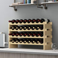 4-Tier Wooden Wine Rack 32 Bottle Storage | Natural Solid Wood Countertop