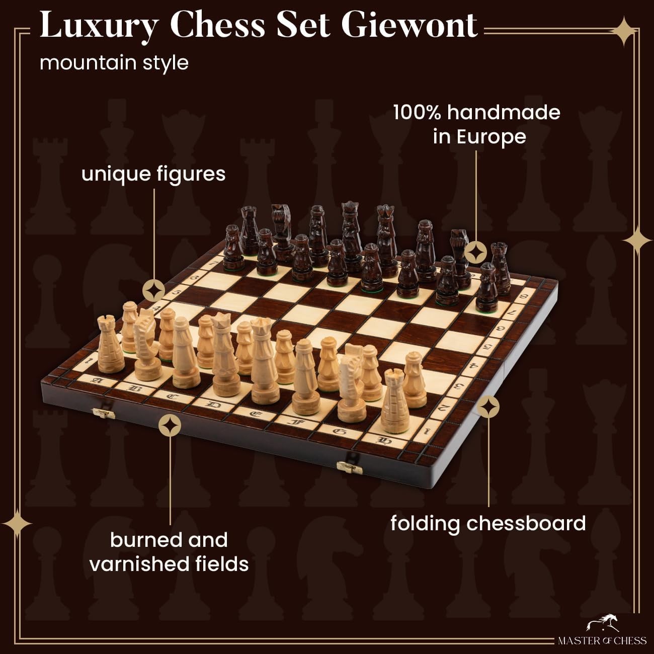 Luxury 20" Wooden Chess Set Foldable Board with Hand Carved Weighted Pieces