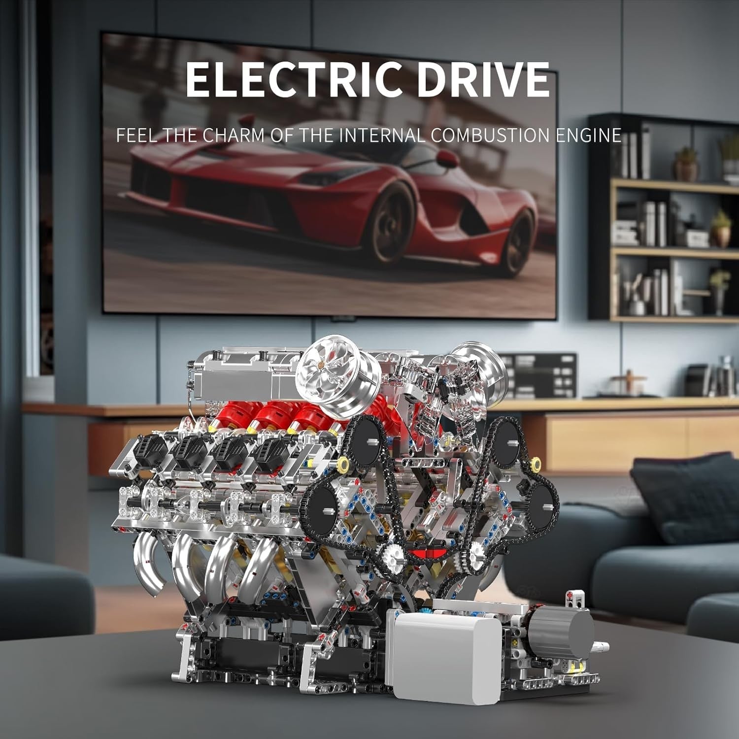 V8 Engine Model Kit Twin Turbo Motor Build Set with Battery STEM Toy