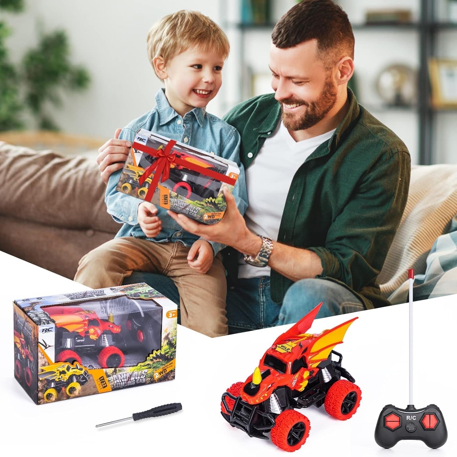 Dinosaur RC Car 4-Channel Remote Control Monster Truck LED Lights Toy for Kids 3