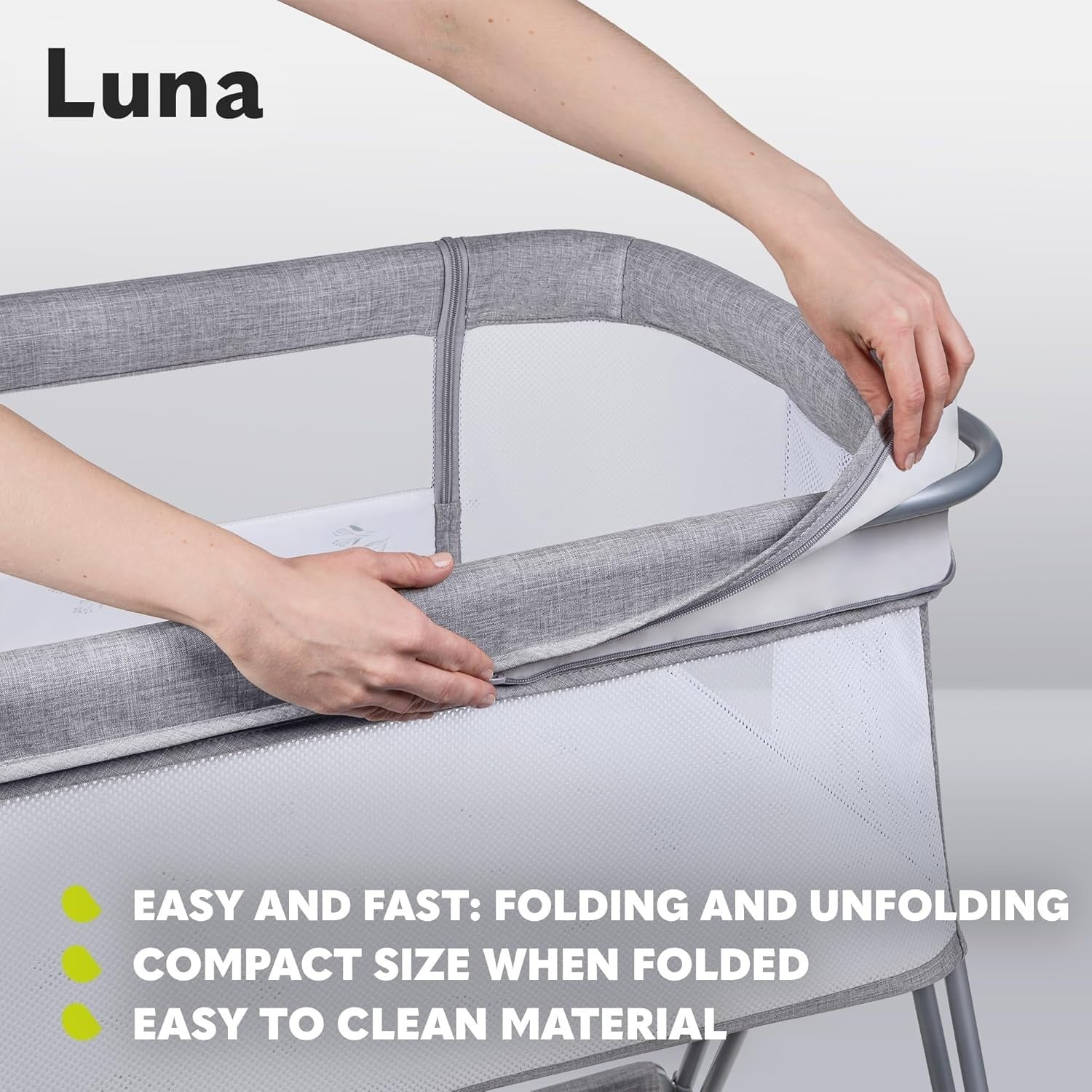 2in1 Baby Bedside Crib Adjustable Height Incline Cot with Wheels & Storage Grey