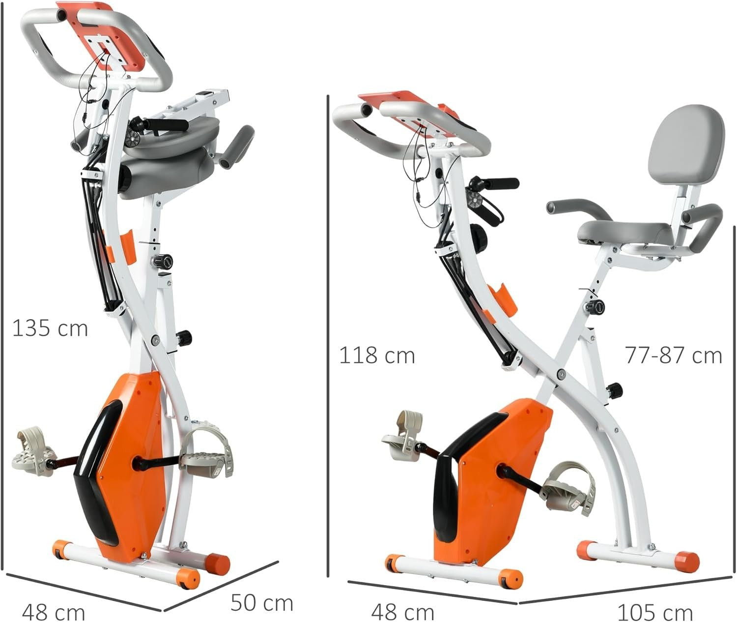 Orange 3-in-1 Folding Exercise Bike Magnetic Resistance LCD Pulse & Bands