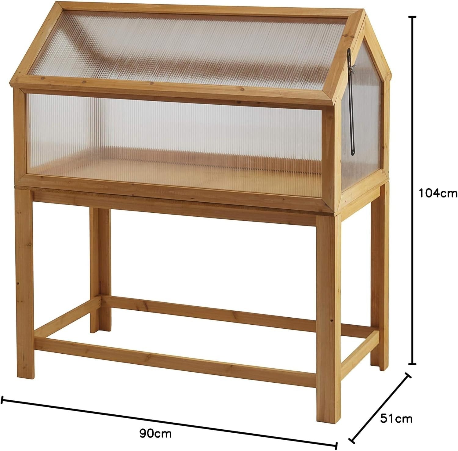 Raised Wooden Cold Frame Greenhouse with Hinged Lid 90x51x104cm Polycarbonate