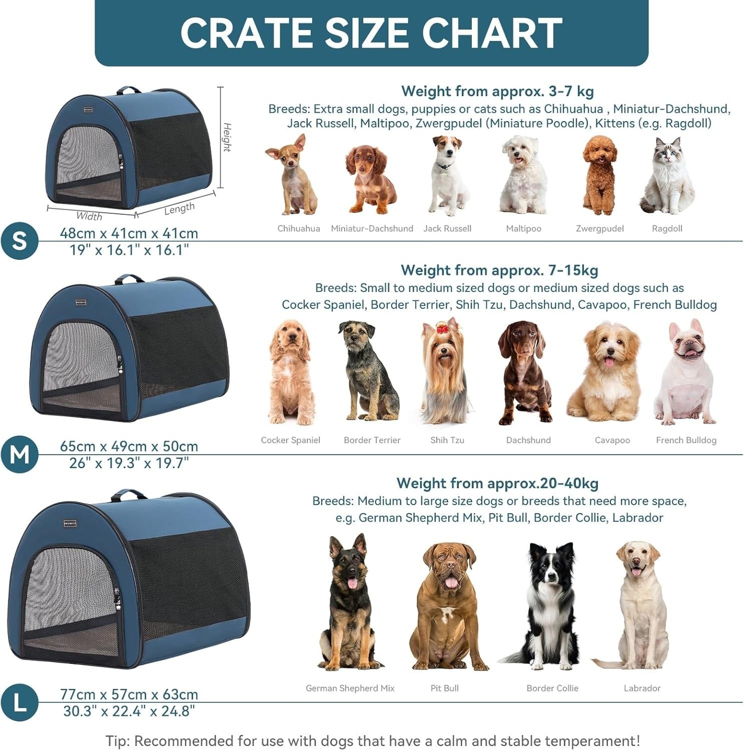 Portable Soft Dog Crate 67x50x50cm Lightweight Travel Kennel with Mat