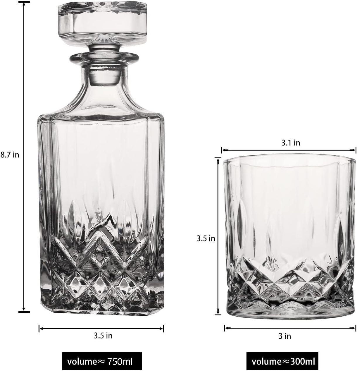 Crystal Whisky Decanter Set 750ml With 6 Glasses Luxury Bar Gift