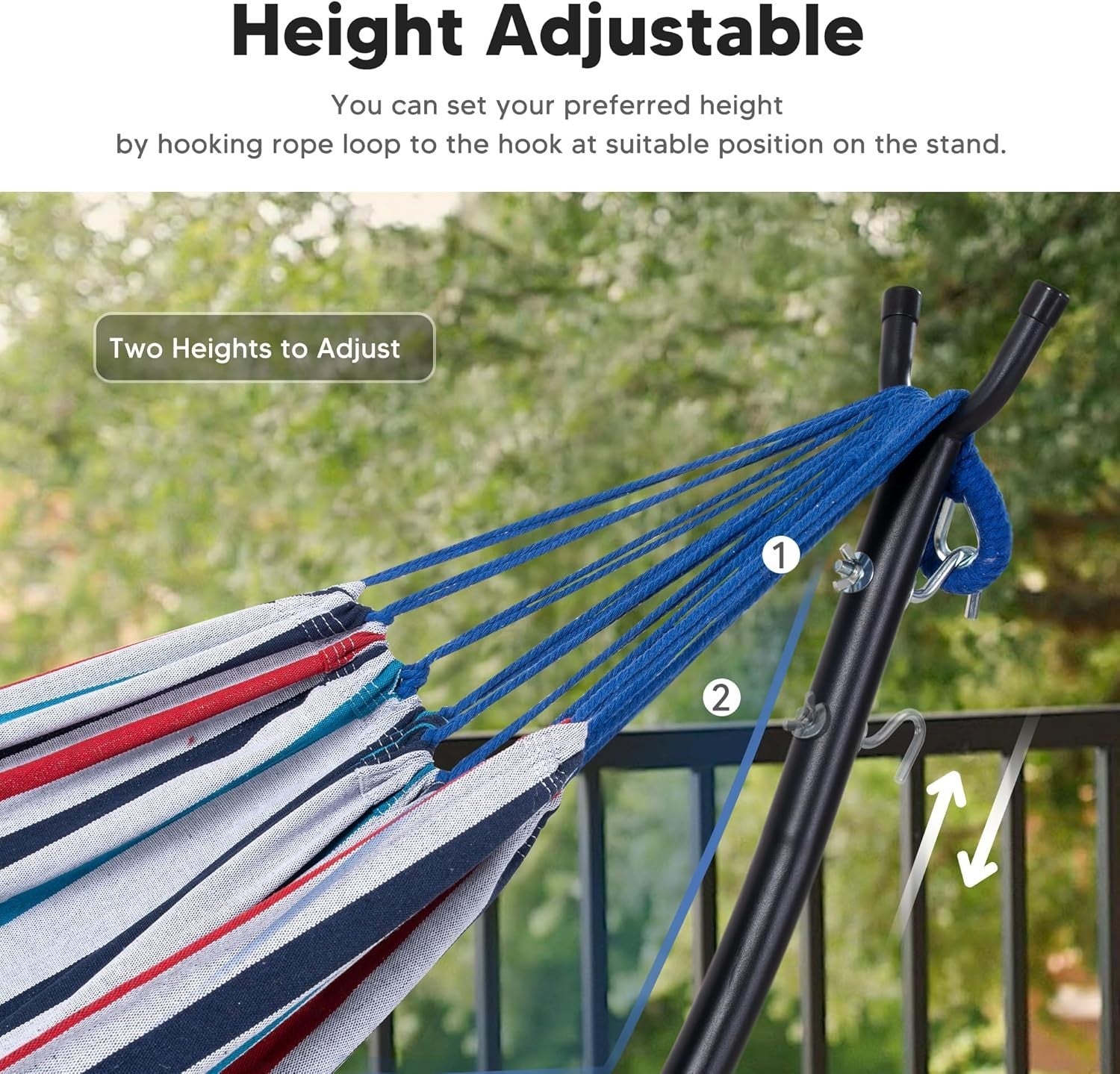 Blue Red Hammock with Stand | 2-3 Person 475lb Capacity | Portable Patio Bed