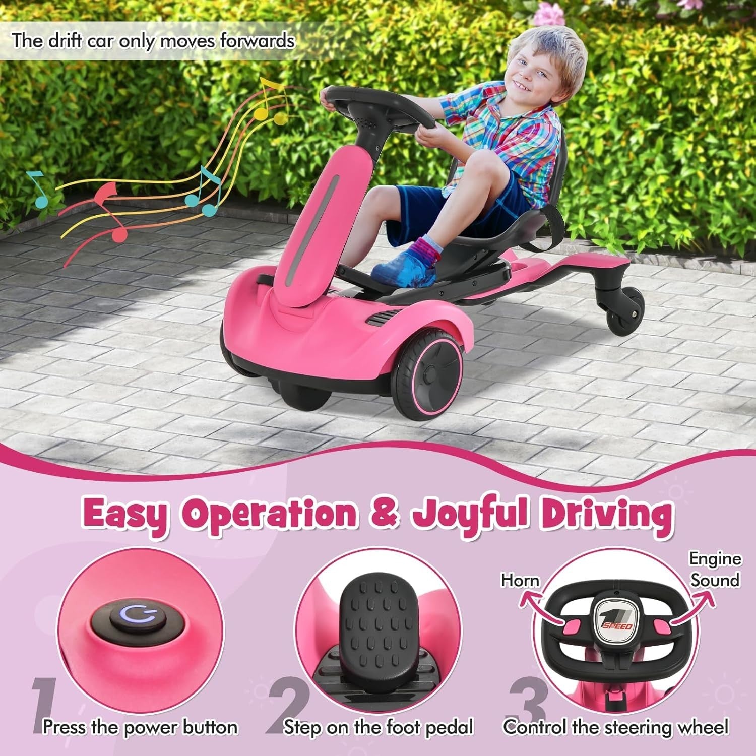 Kids Electric Drift Go Kart 6V Ride On Car 360 Spin Adjustable Seat Pink