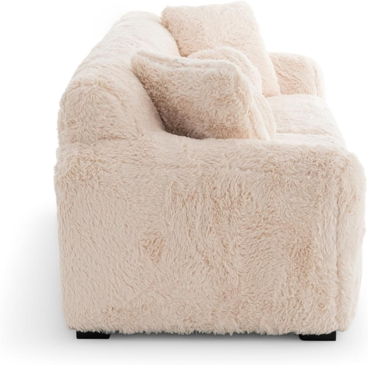 Teddy Sofa 3 Seater Cream Faux Fur, Deep Plush Seat, Fluffy Modern Couch