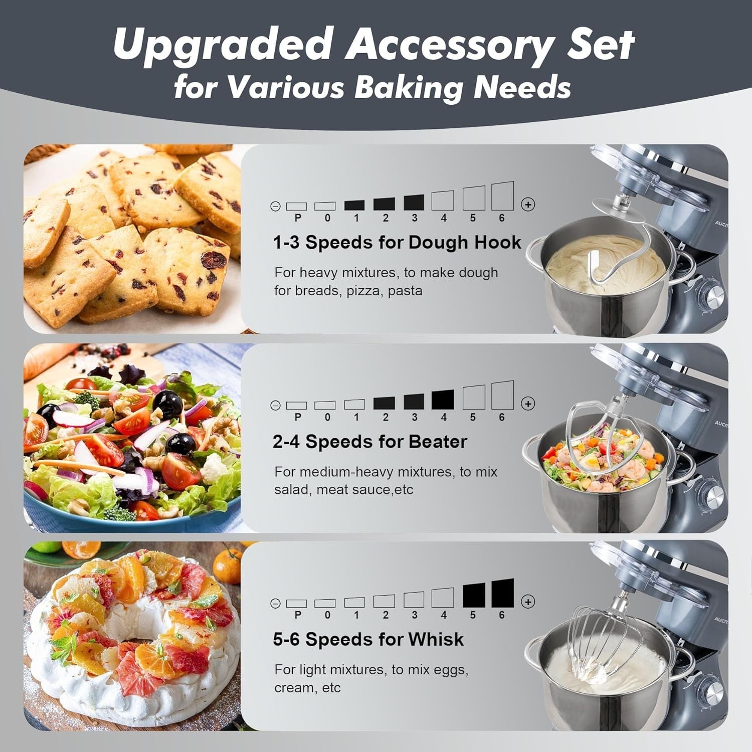 Powerful 7.5L Stand Mixer 6 Speed Kitchen Dough Hook Whisk Beater 1400W