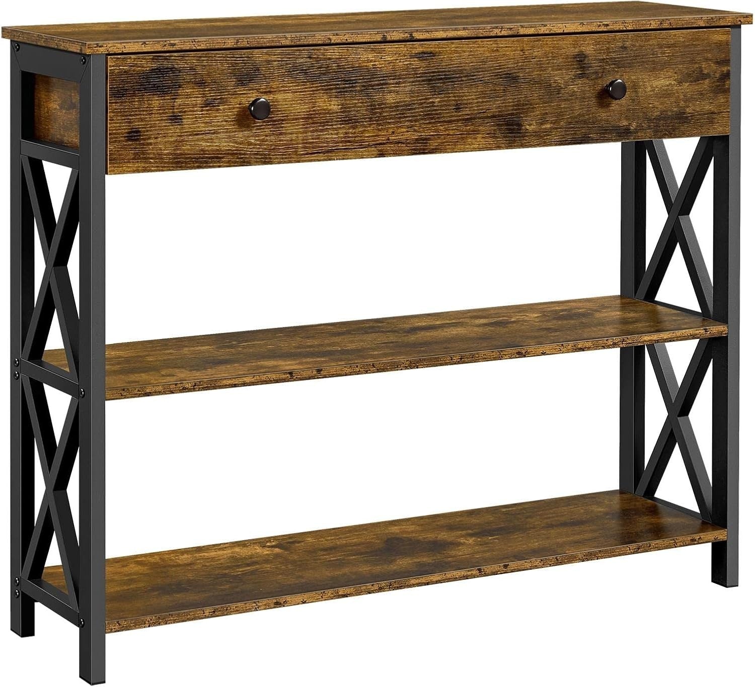 Rustic Console Table with Drawer & 2 Shelves, 100x29.5x81cm, Storage & Display
