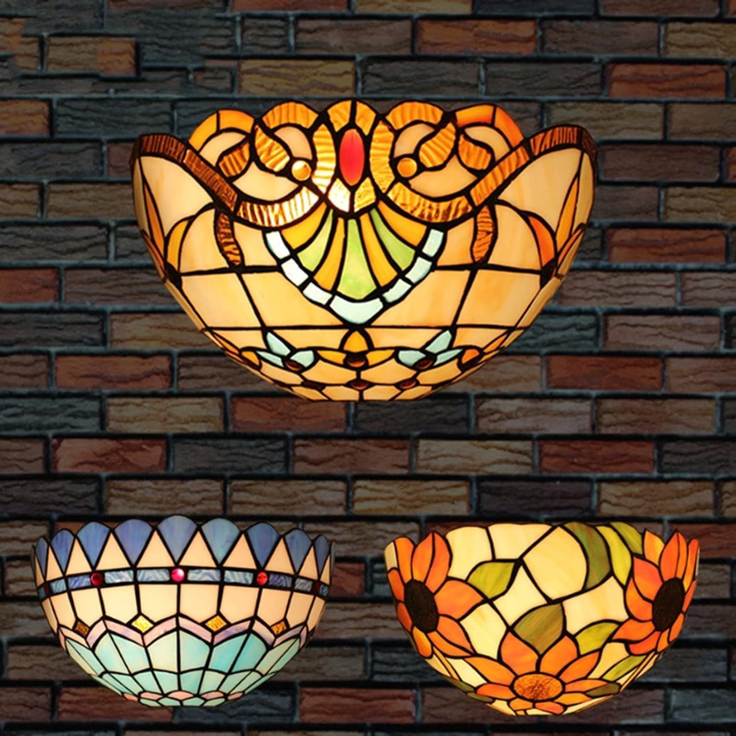 Vintage Tiffany Style Stained Glass Wall Sconce, 12" Baroque Lighting