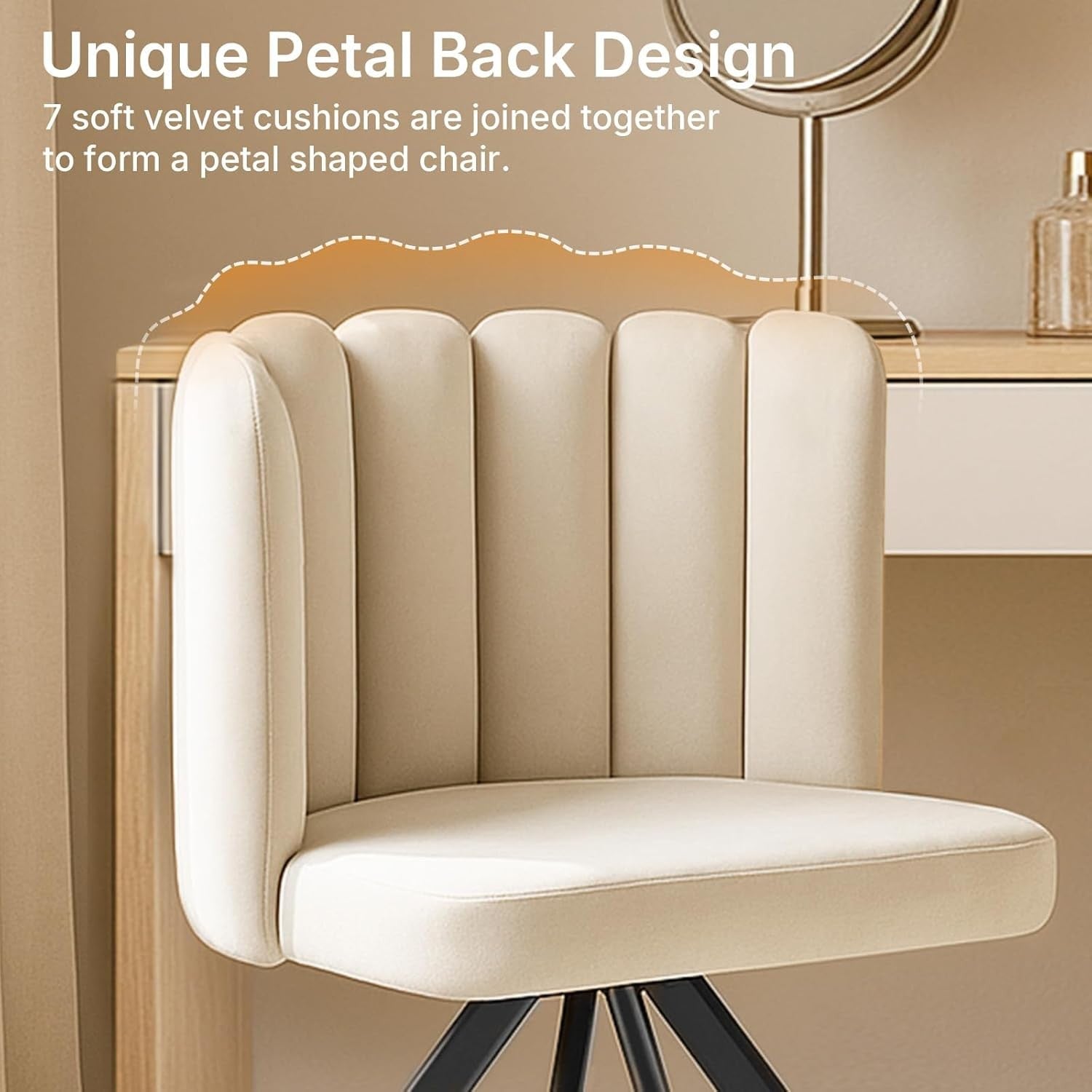Velvet Swivel Tub Chair Metal Legs Vanity Accent Armchair