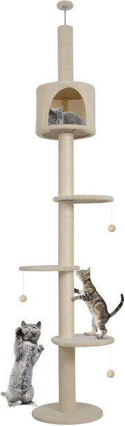 Floor to Ceiling Cat Tree 260cm Tall Adjustable Tower Scratching Post Condo