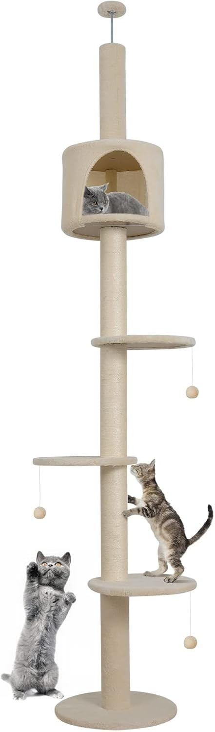 Floor to Ceiling Cat Tree 260cm Tall Adjustable Tower Scratching Post Condo
