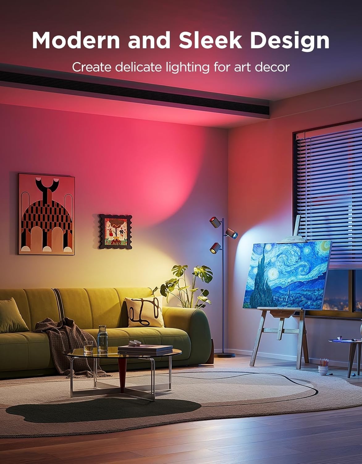Adjustable 3-Head LED Floor Lamp with Alexa, Music Sync & 64 Scenes, 157cm