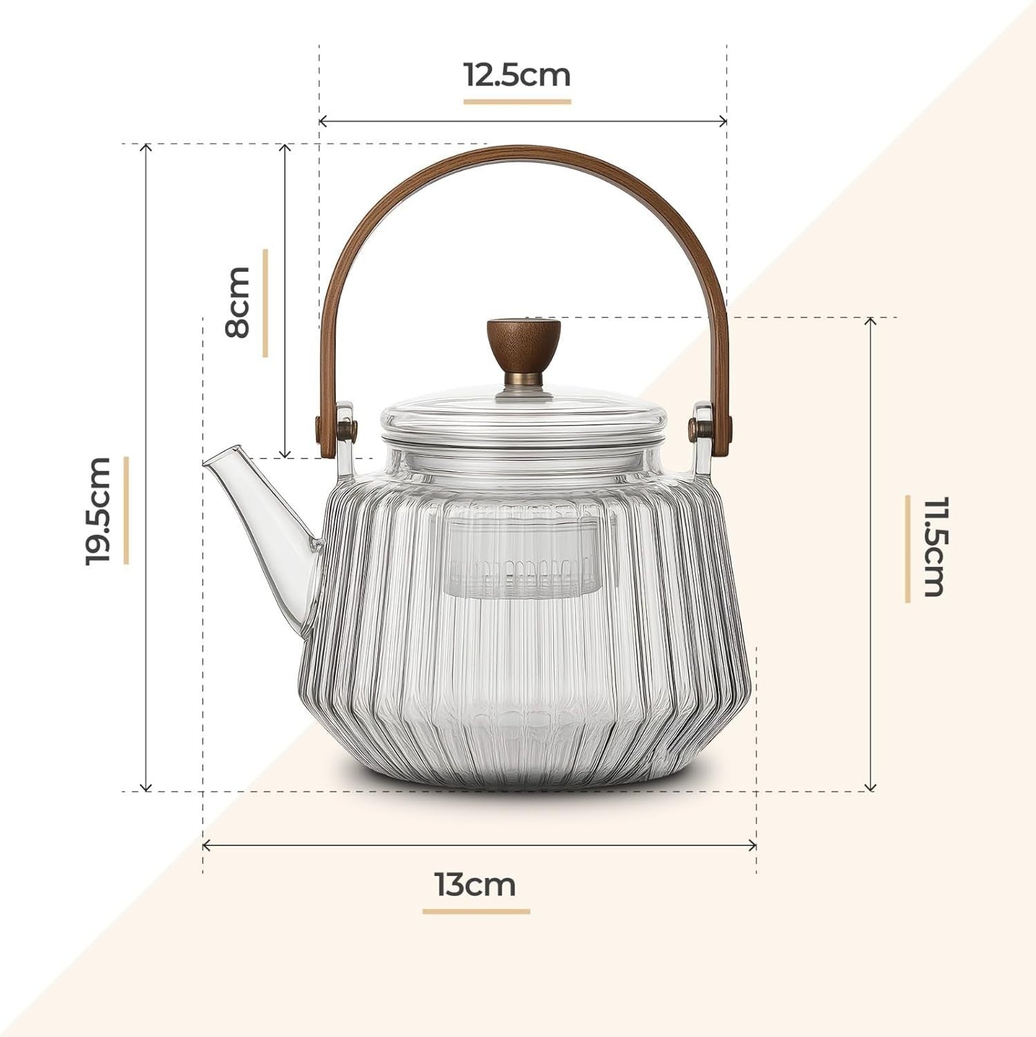 900ml Glass Teapot with Infuser Wooden Handle Loose Leaf Tea Pot