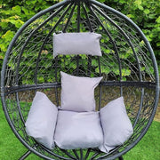 Hanging Egg Chair with Stand & Cushions Black Rattan Swing Indoor Outdoor