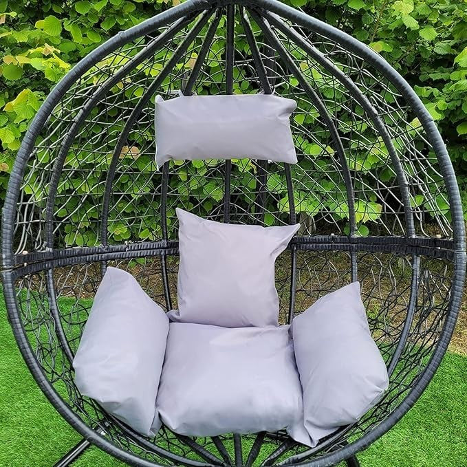 Hanging Egg Chair with Stand & Cushions Black Rattan Swing Indoor Outdoor