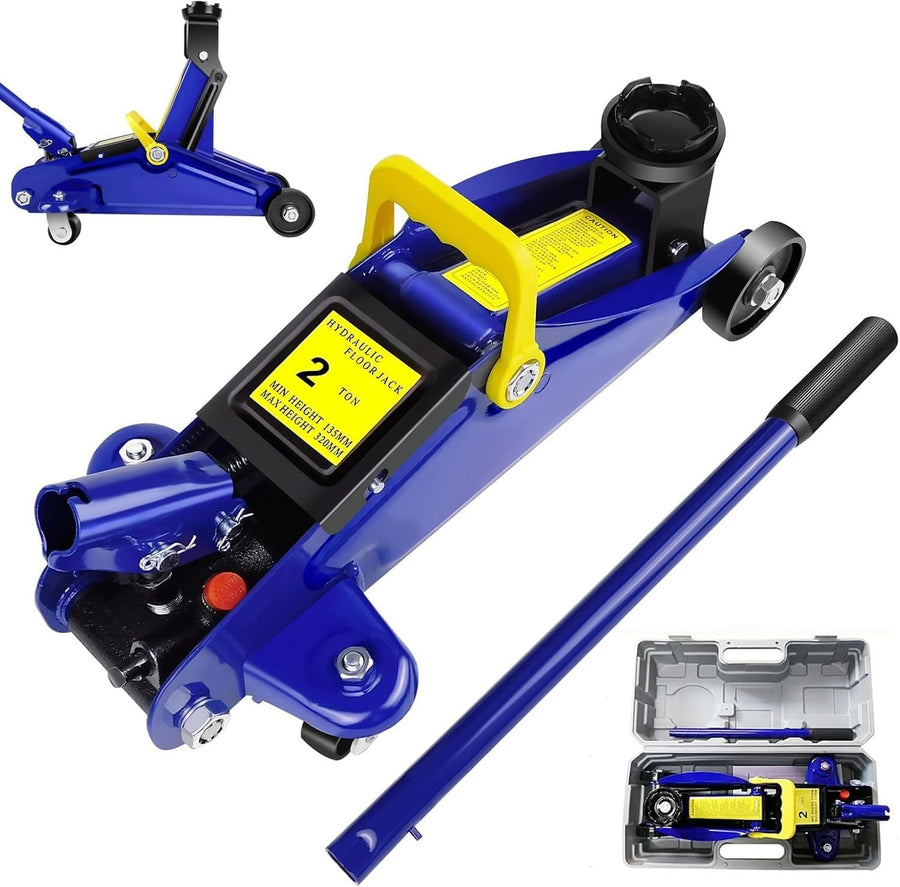 2 Ton Low Profile Hydraulic Trolley Jack 135–320mm Blue w/ Case Heavy Duty