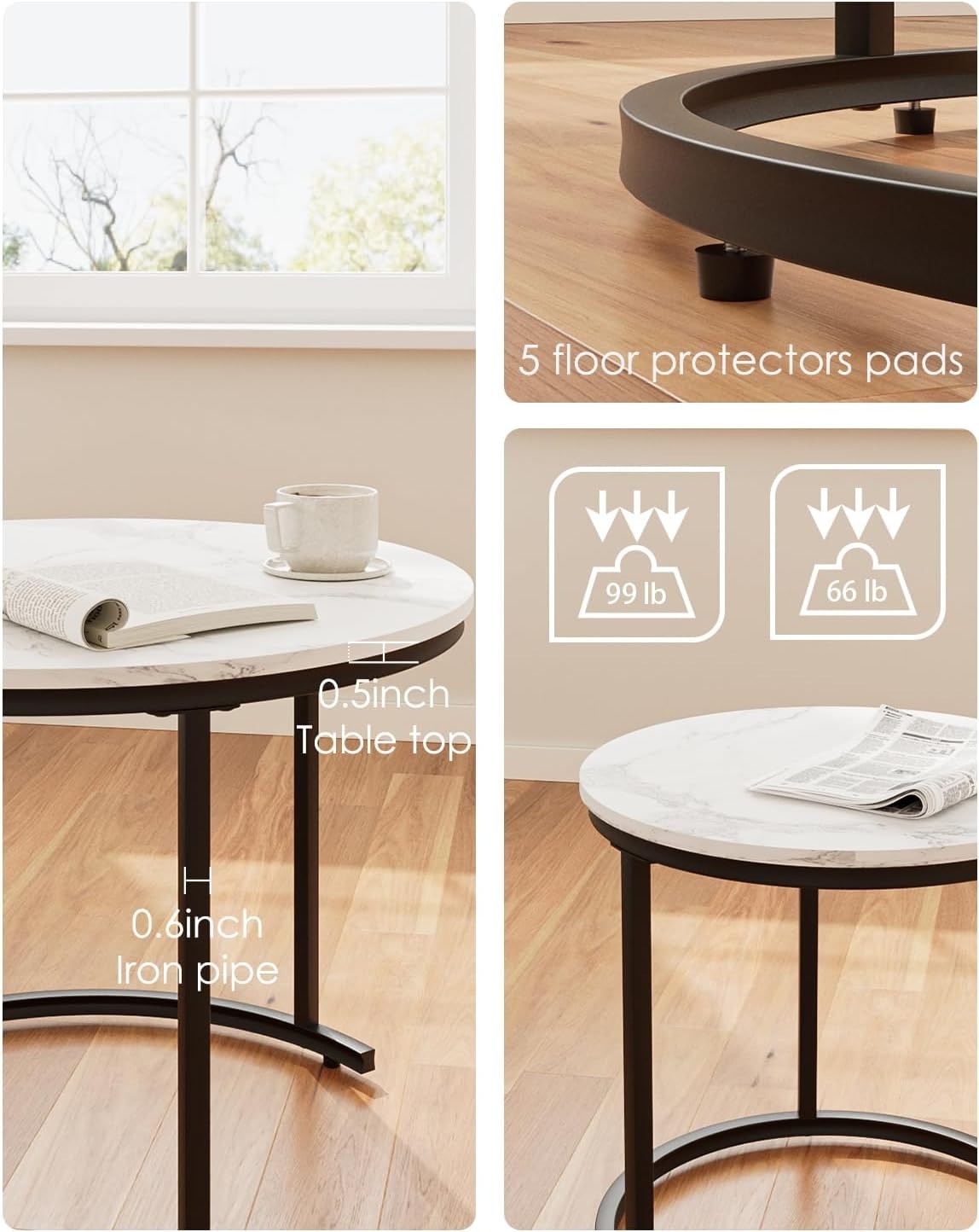 Round Nesting Coffee Tables Set of 2 – Space-Saving Living Room Tables, Modern
