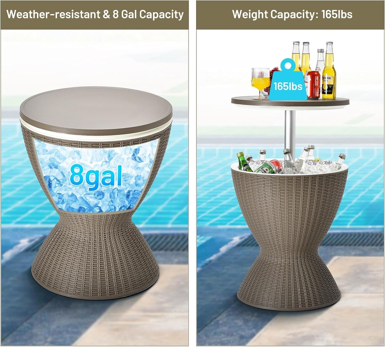 Outdoor Cool Bar Table Rattan Ice Bucket Beer Wine Cooler Height Adjustable