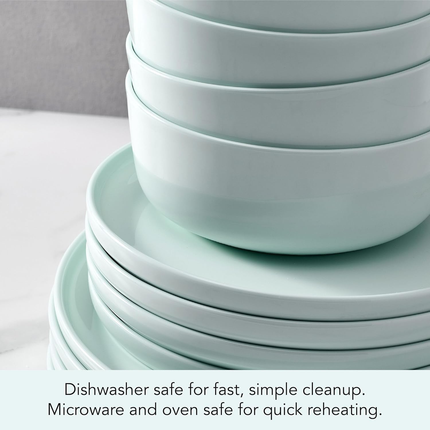 12pc Bone China Dinnerware Set Mint Green Lightweight Plates Bowls Service for 4