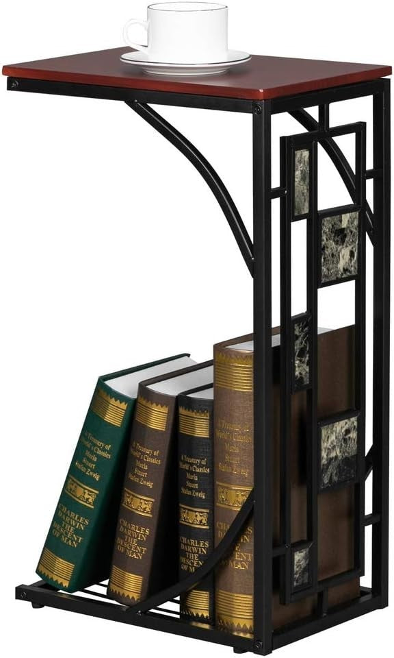 C-Shaped Sofa End Table with Storage Shelf Small Space Side Desk 30x21x51cm