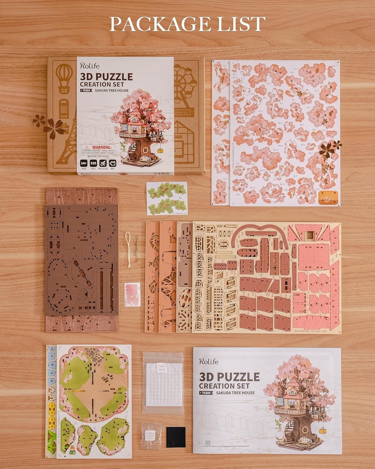 3D Wooden Sakura Tree House Puzzle DIY Model Kit for Adults & Kids