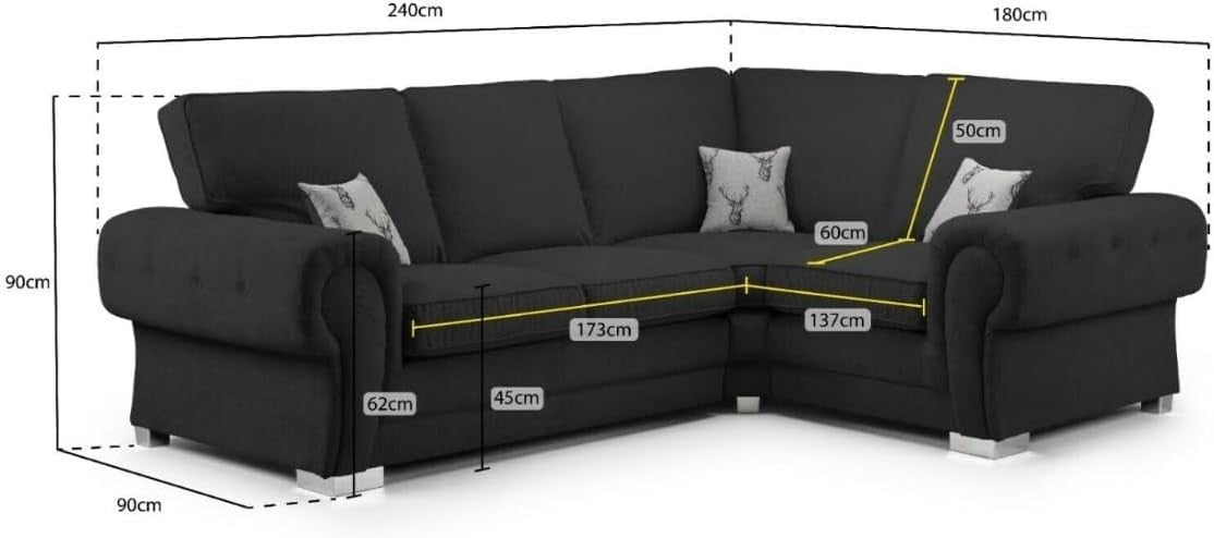 4-Seater L-Shaped Corner Sofa Black Fabric | Fire Resistant, Comfortable.