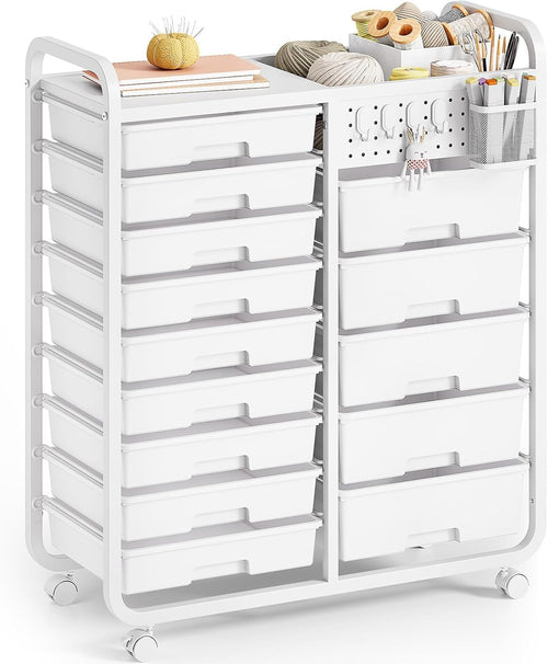 14 Drawer Storage Trolley Craft Organizer on Wheels with Pegboard