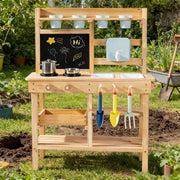 Outdoor Wooden Mud Kitchen Kids Playset Faucet Blackboard Garden Toy