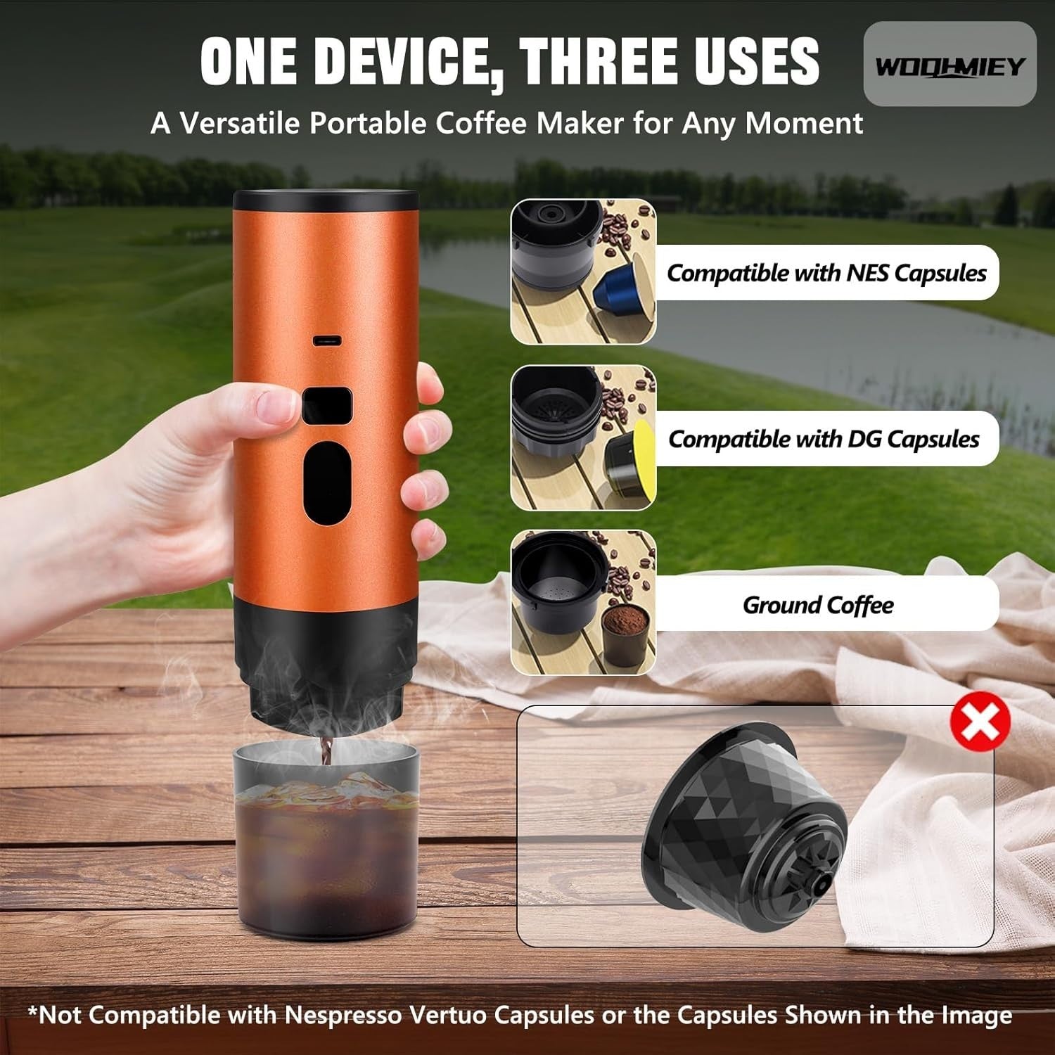 Portable Self-Heating Espresso Maker 15Bar Travel Capsule