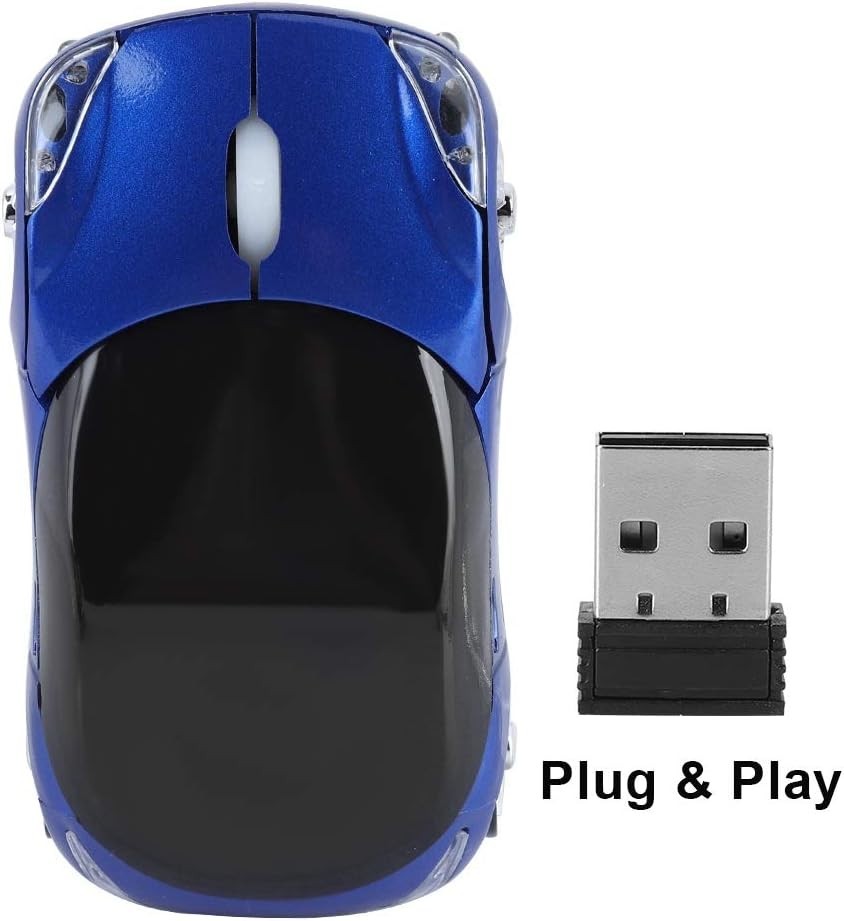 Blue Racing Car Wireless Mouse for Kids 1600 DPI USB 2.4G